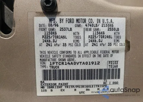 1997 Ford Ranger Xl/Xlt z USA, uszkodzony, nr VIN 1FTCR14A0VTA01912